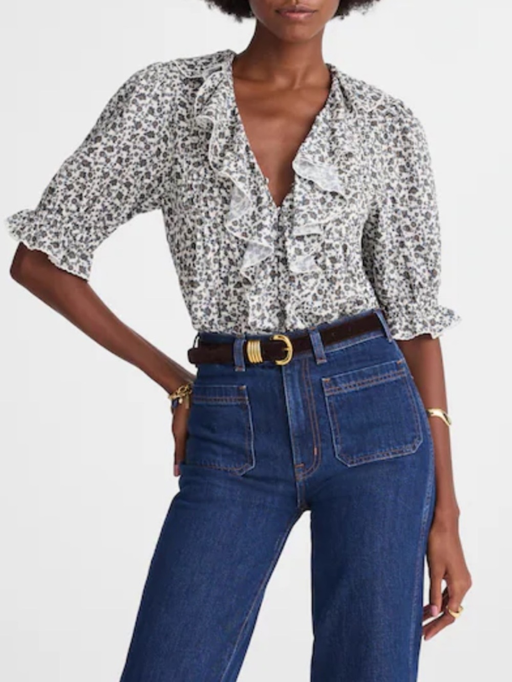 Madewell Ruffled Pintuck Puff-Sleeve Top - Picture 2 of 5